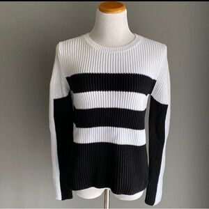 525 America Born In Bklyn Black & White Stripe Sweater M 100% Cotton NWT